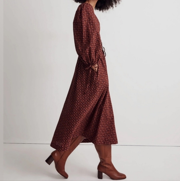 MADEWELL Cottagecore maroon floral midi dress w bows - Picture 6 of 10
